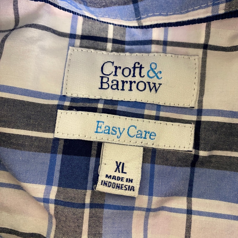 Croft & Barrow Button Down Shirt Men's Size XL Blue Easy Care Plaid Short Sleeve - Picture 3 of 12